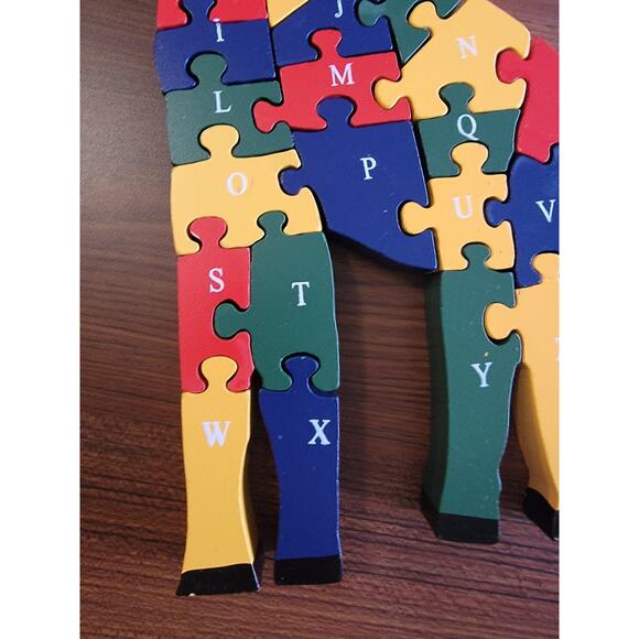 Vintage Wooden Giraffe Alphabet Puzzle 17in Tall Hand Painted Educational Toy - Picture 5 of 11